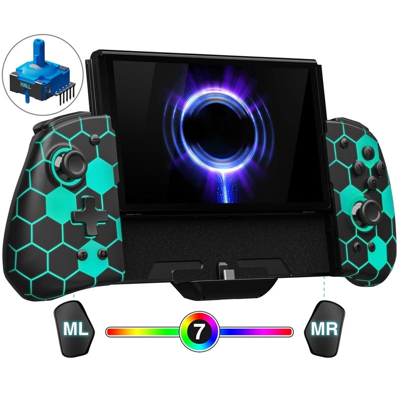 FUNLAB Switch Handheld Controller for Nintendo Joycon Replacement, Hall Effect Luminous Switch Joypad Controller Customizable, Ergonomic Switch One-Piece Joypad Controllers with 7 LED Colors - Image 1